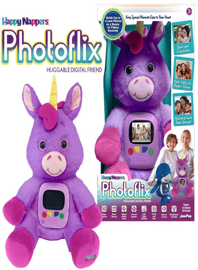 Happy Nappers: Photoflix - Beebee Purple Unicorn - Photo & Video Viewer, Digital Screen, Plush Animal Toy, USB & Headphones, Upload & Share, Kids 3+ - Image 5